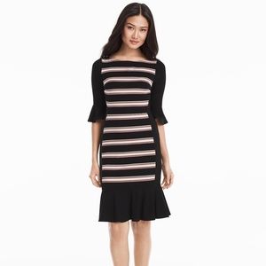 WHBM BELL-SLEEVE FLIPPY HEM STRIPED SHEATH DRESS